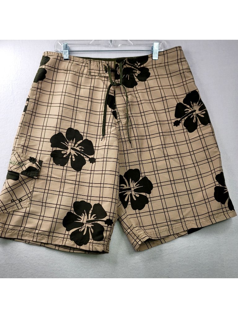 Mens Rs Surf Swim Shorts 34 Beige Black Floral Waist Cargo Vacation Beach Resort
